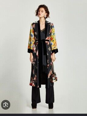 Free People Patchwork Kimono-Style Jacket in Black & Yellow No Belt
